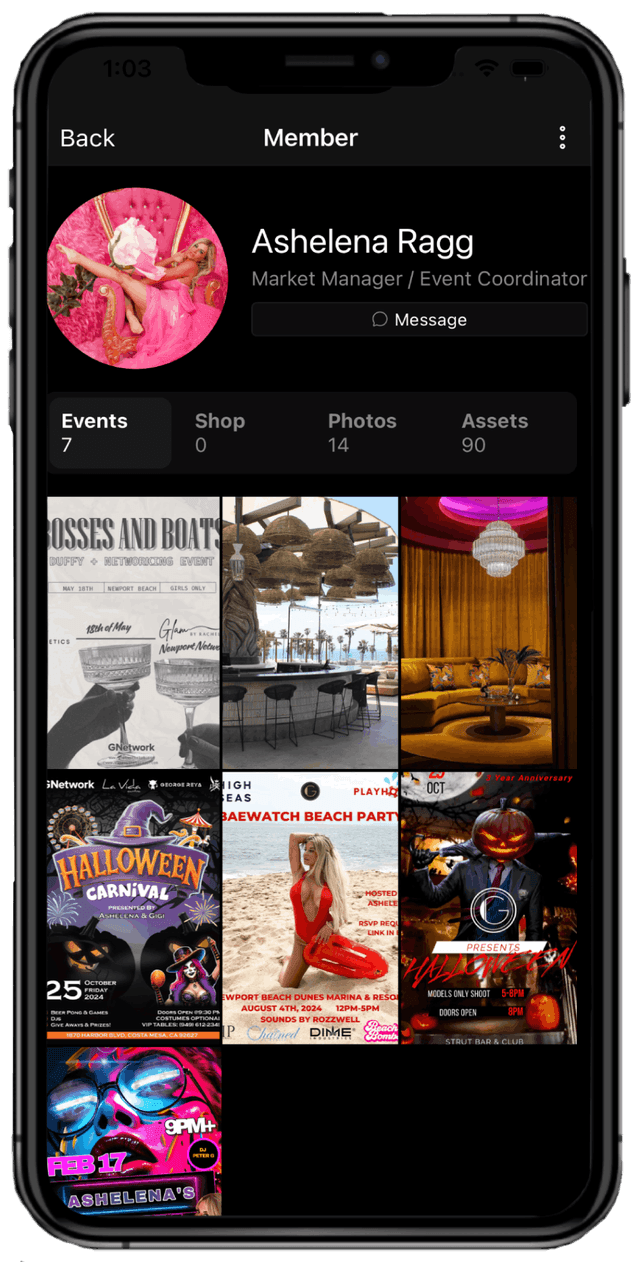 Member profile with tagged photos